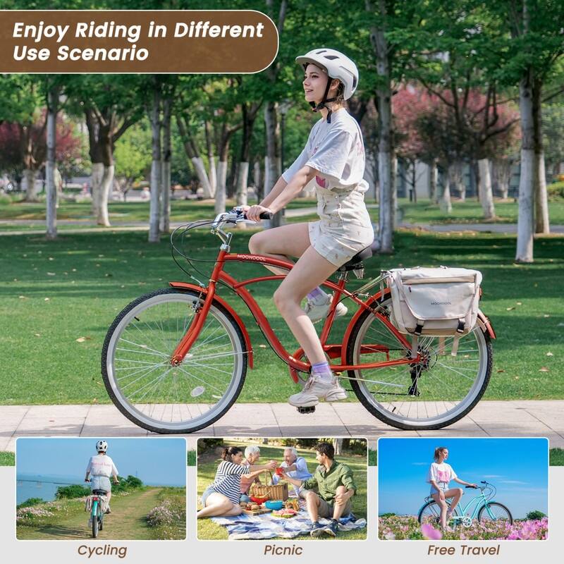 Beach Cruiser Bike for Women and Men, 24/26 Inch 7-Speed Adult Bicycle