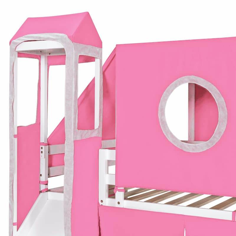 Unique Twin Loft Bed with Tent and Tower for Kids' Fun and Space Saving
