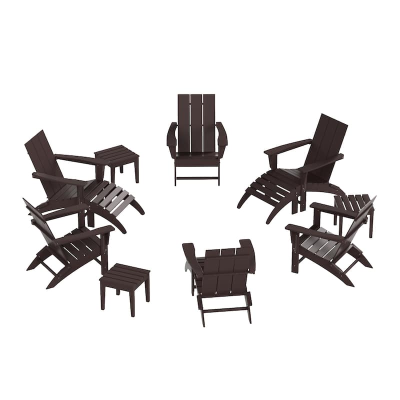 Shoreside Modern 12-Piece Folding Adirondack Chair With Ottoman And Side Table