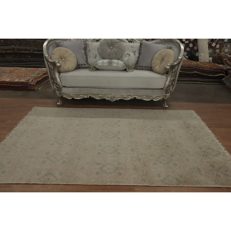 Hand-knotted Modern Wool Beige Geometric Area Rug Oriental Carpet - 7' 10'' X 5' 5''