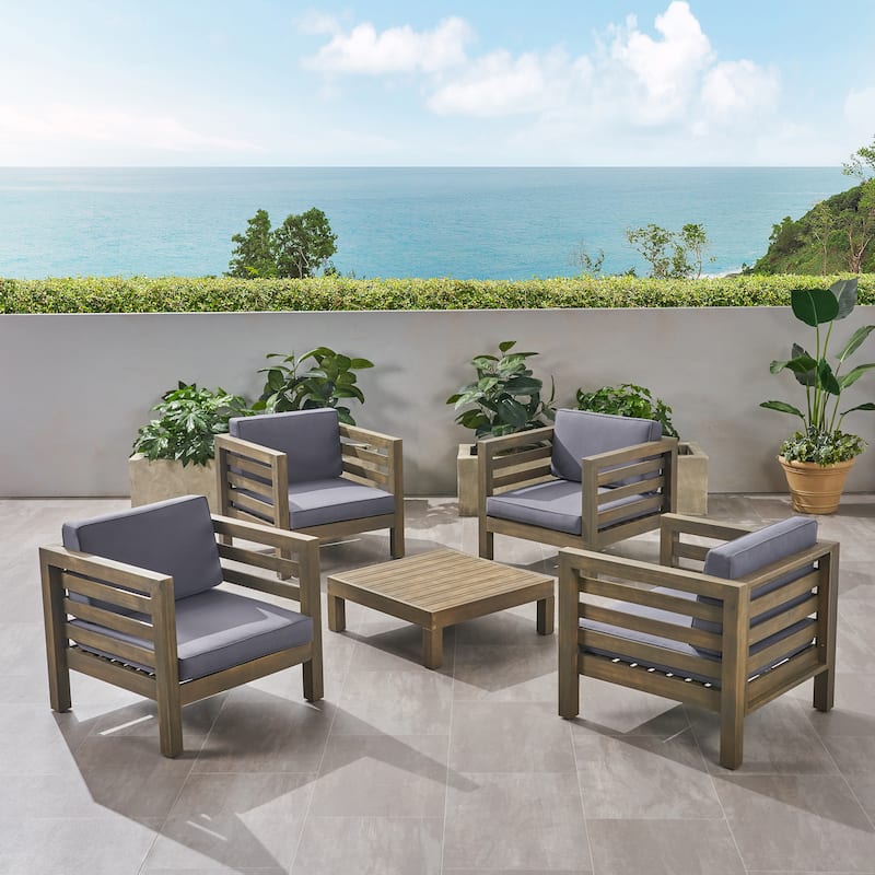 Oana Outdoor 4 Seater Acacia Wood Club Chair and Coffee Table Set by Christopher Knight Home