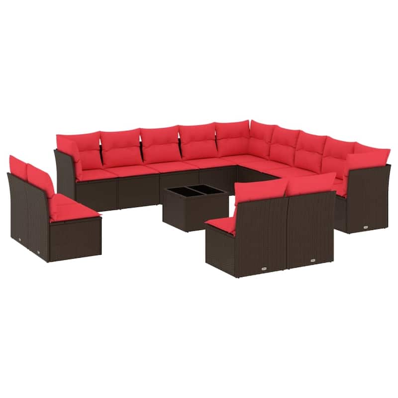 vidaXL Patio Sofa Set with Cushions Outdoor Conversation Furniture Poly Rattan - 21.7" x 24.4" x 27.2"