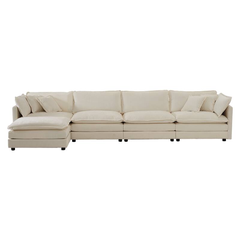 GDFStudio - Crisp Chenille Sectional Sofa with 1 Ottoman