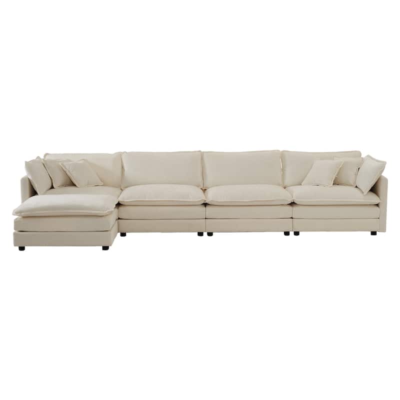 Modern L Shaped Sectional Sofa Set with Chenille Upholstery and Thick Cushions for Living Room and Guest Room