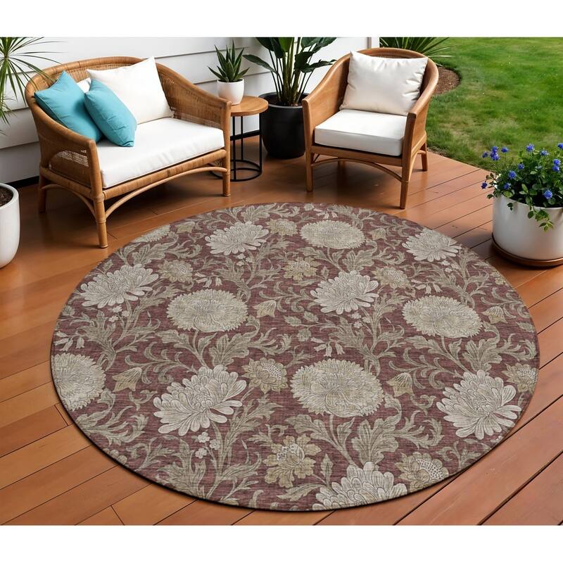 HomeRoots Floral Transitional Rectangle Outdoor Rug - 8' Round