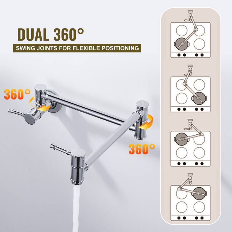 WOWOW 23.5-inch Wall Mount Pot Filler with Double Handle