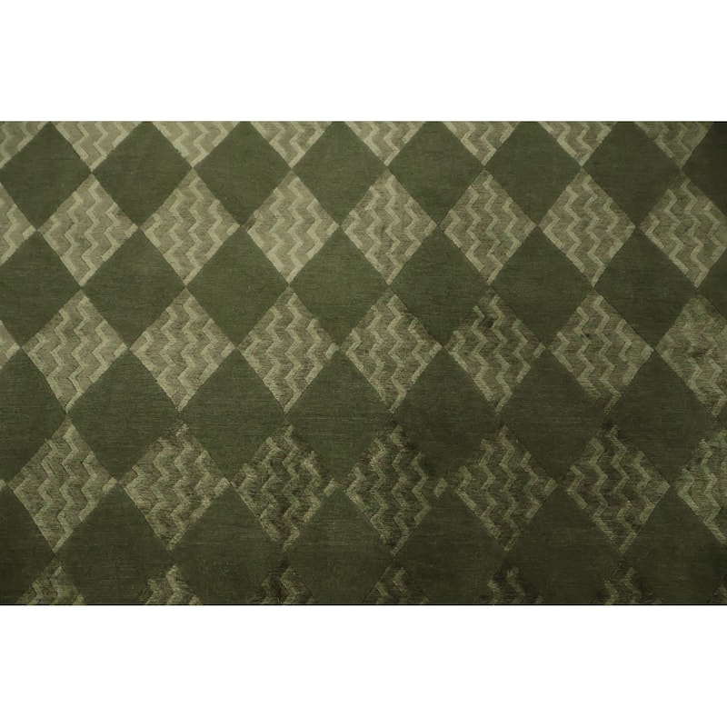 Hand Knotted Oriental 100% Wool Carpet Modern Contemporary Green Nepalese Area Rug - 10' 3'' X 8' 2''