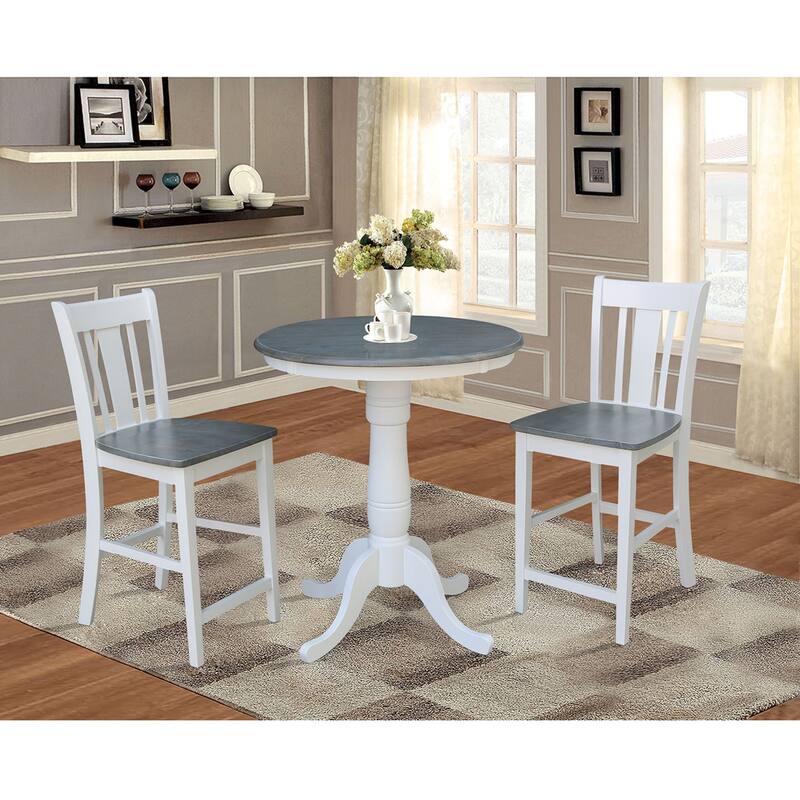 30" Round Pedestal Gathering Height Table With 2 San Remo Counter Height Stools - Set of 3 Pieces