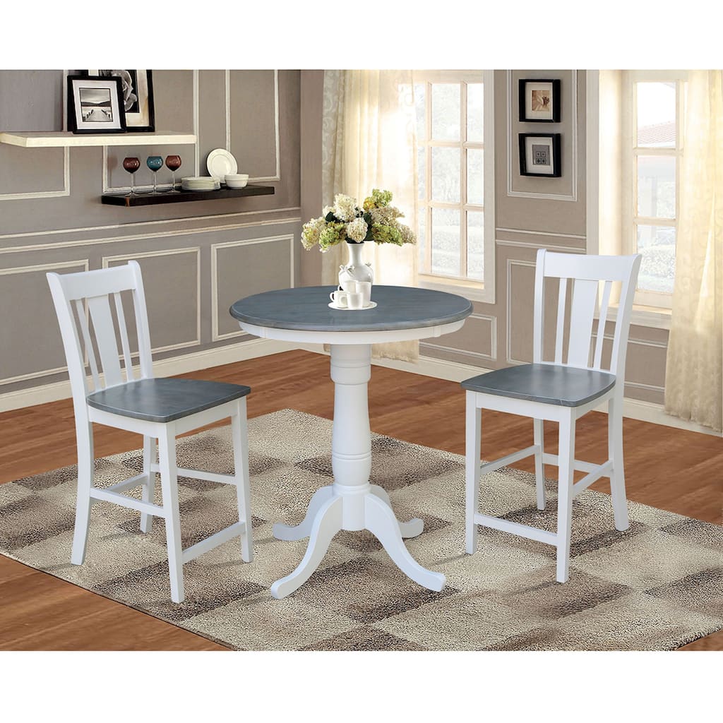 30" Round Pedestal Gathering Height Table With 2 San Remo Counter Height Stools - Set of 3 Pieces