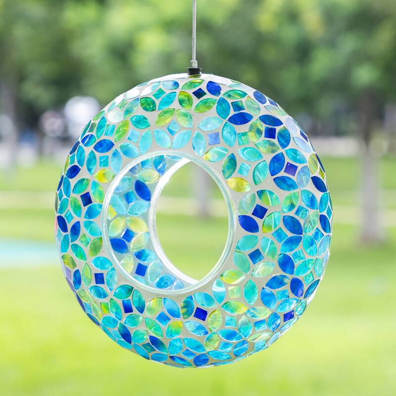 Glitzhome Round Hanging Multi-Color Mosaic Dots Birdfeeder