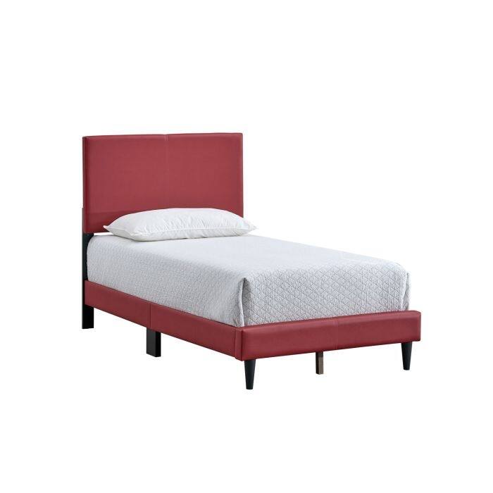 Modern Red Faux Leather Twin Bed Frame with Adjustable Headboard