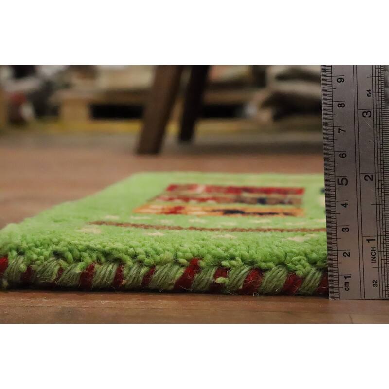 Hand Knotted Oriental 100% Wool Carpet Tribal Animal Pictorial Green Gabbeh Area Rug - 1' 4'' X 1' 4''