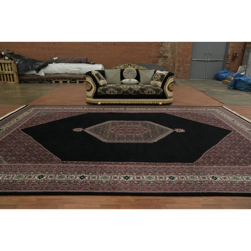 Hand Knotted Oriental 100% Wool Carpet Traditional Geometric Black Bidjar Area Rug - 17' 10'' X 12' 1''
