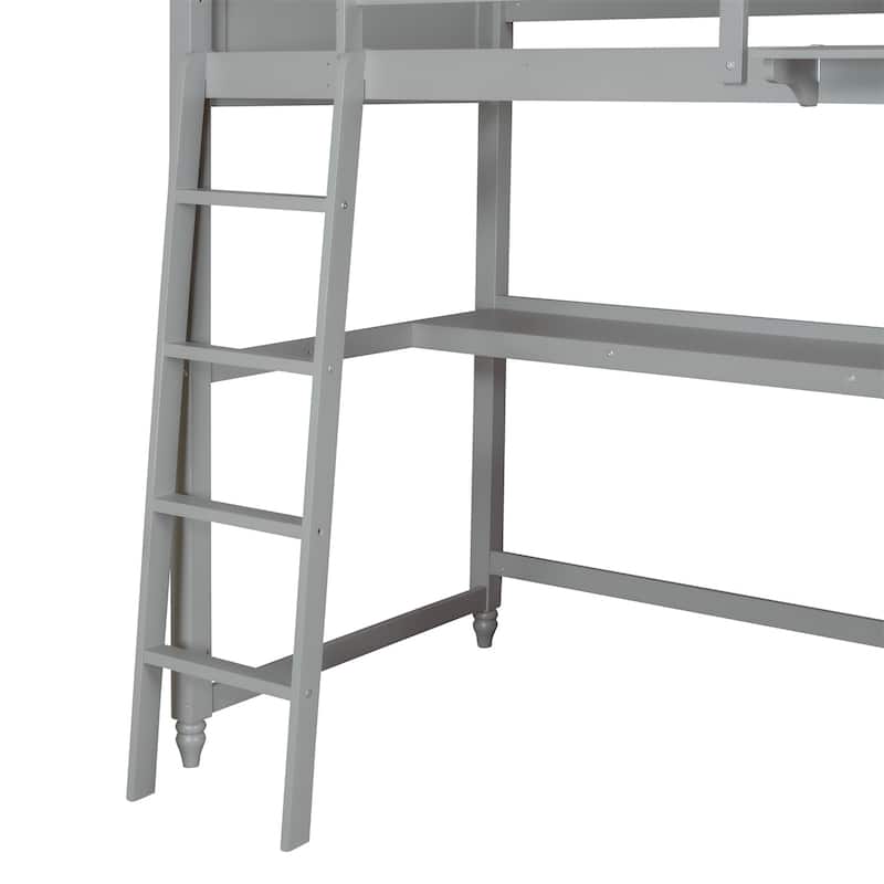 Merax Wooden Twin/Full Loft Bed with Drawers and Desk, Shelves