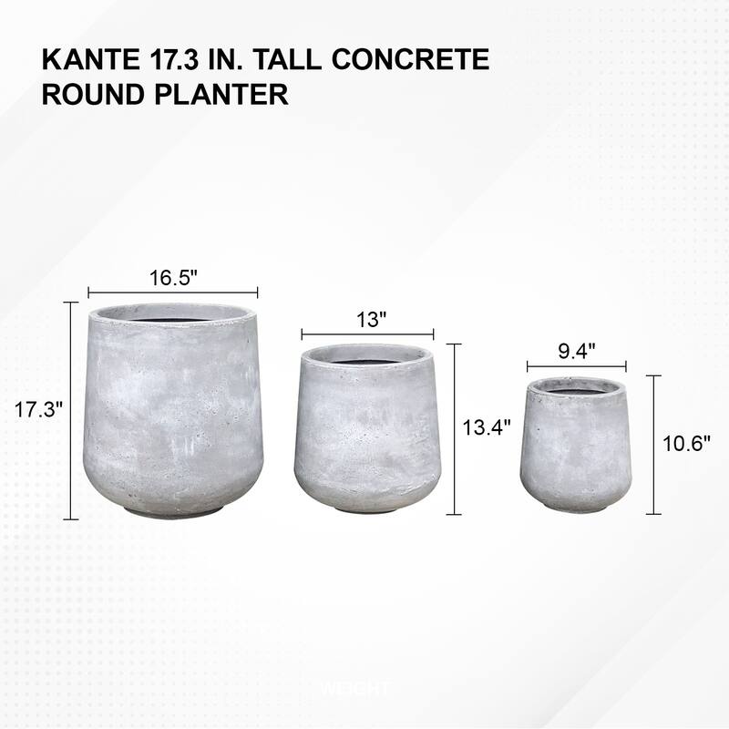 Kante Round Concrete Planter (Set of 3 Sizes), Outdoor/Indoor(Concrete Grey)