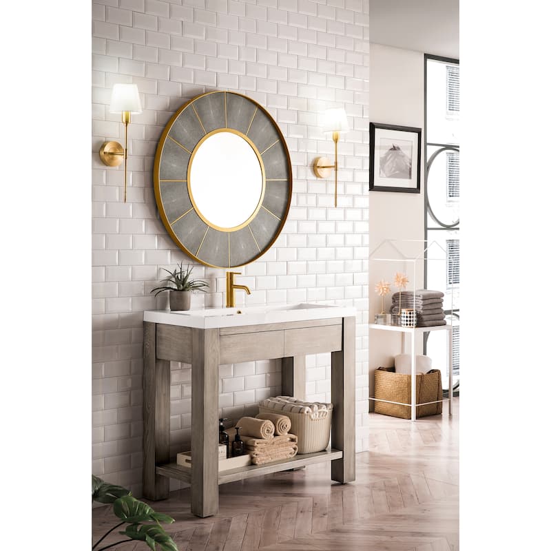 Brooklyn 39.5" Wooden Sink Console w/ White Glossy Composite Countertop