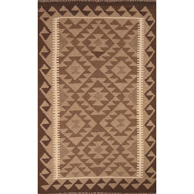 Flat-weave Geometric Kilim Reversible Area Rug Oriental Wool Carpet - 3'0" x 5'2"