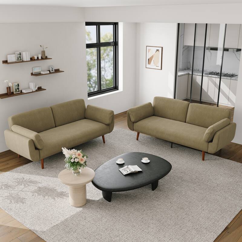 2 Set 73.5" W Upholstered Convertible Sleeper Sofa Bed with Pillows