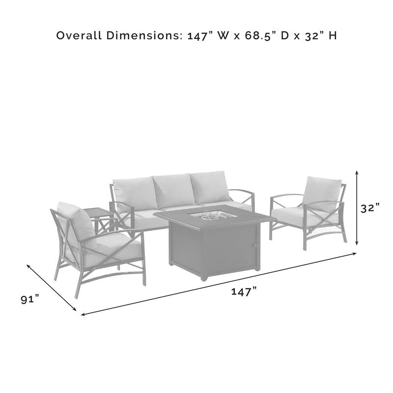 Crosley Kaplan 5Pc Outdoor Sofa Set W/Fire Table - 147 W x 91 D x 32 H
