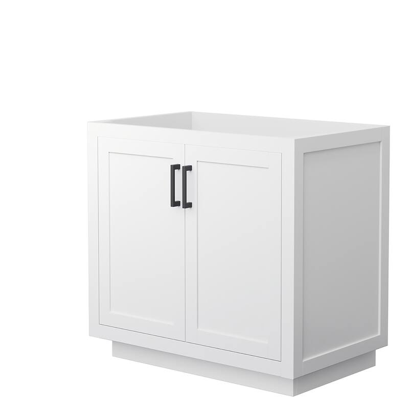 Wyndham Collection Miranda 36" Single Free Standing Vanity Cabinet - White / Matte Black Hardware