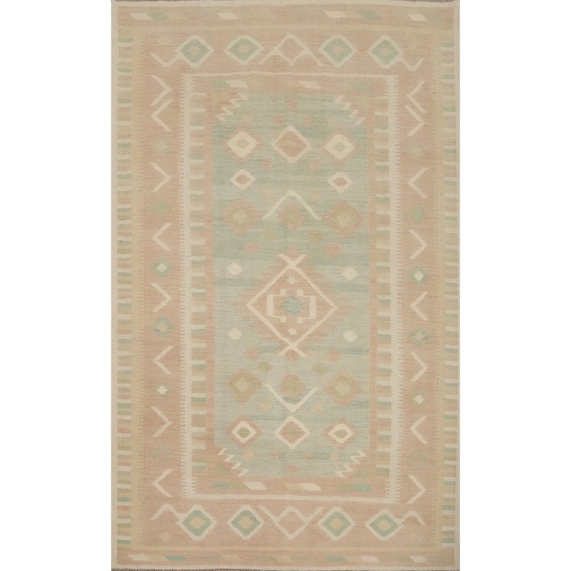 Hand Woven Oriental 100% Wool Carpet Southwestern Tribal Green Kilim Area Rug - 8' 2'' X 5' 8''