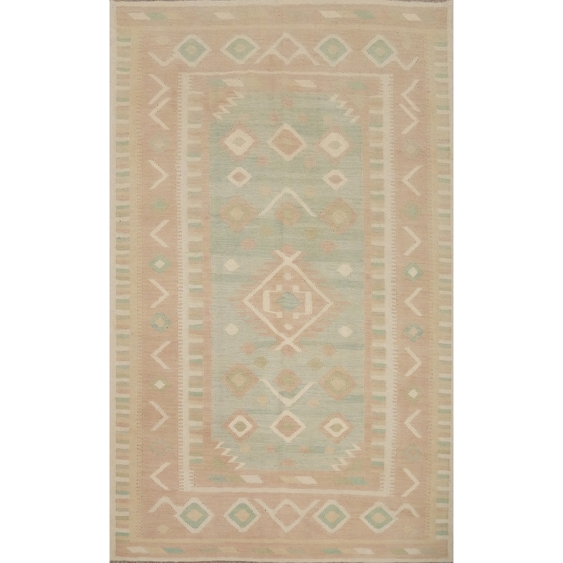 Hand Woven Oriental 100% Wool Carpet Southwestern Tribal Green Kilim Area Rug - 8' 2'' X 5' 8''