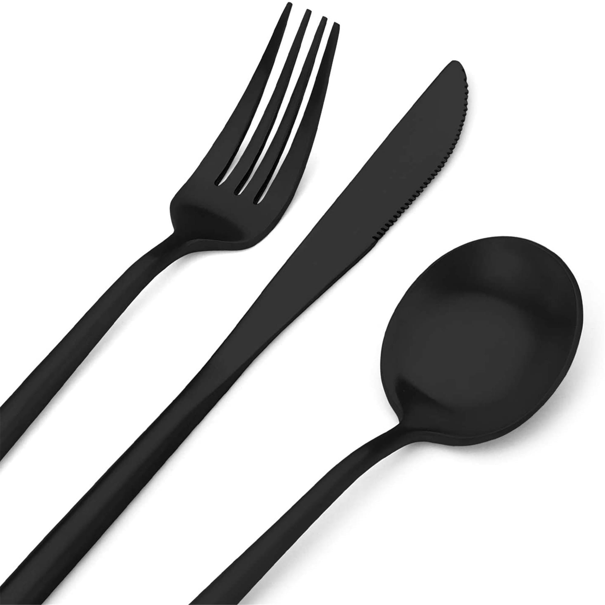 DEACORY Silverware Set Flatware Set Matte Black Cutlery Set Brushed  Finished Hexagon Handle Heavy Stainless Steel 20 Pieces Dishwasher Safe  Service