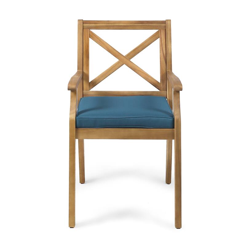 Roomfitters Set of 2 Solid Acacia Wood Dining Chairs with Water-Resistant Cushions, Cream