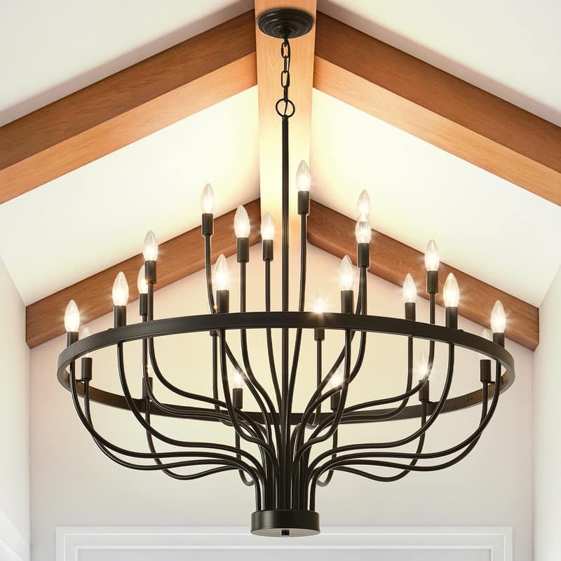 Black Chandelier, Modern Farmhouse Chandelier for Dining Room, Round Industrial Candle Chandeliers