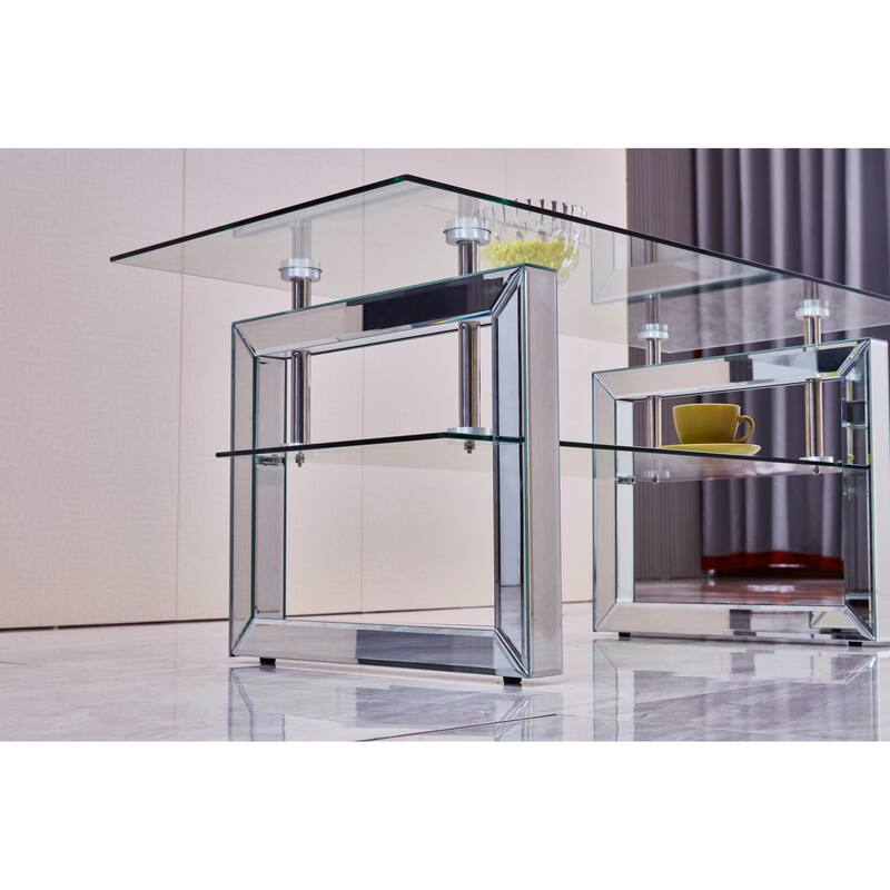 39.38" Modern Rectangular Coffee Table with 2-Tier Storage Space for Living Room