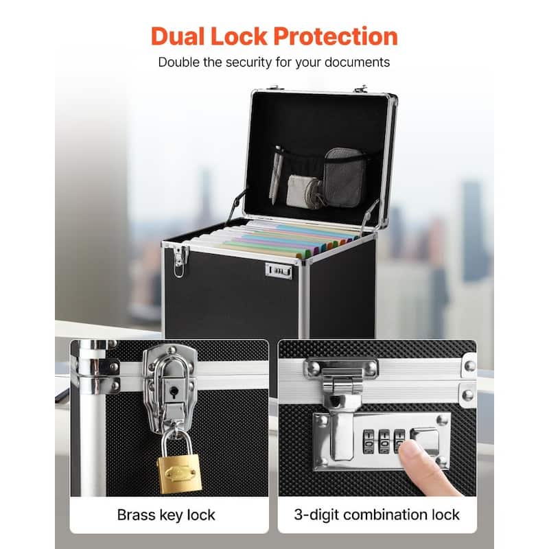 Black Mobile File Storage Dual Locking Mobile Case with Aluminum Alloy Frame and Mesh Storage Pocket