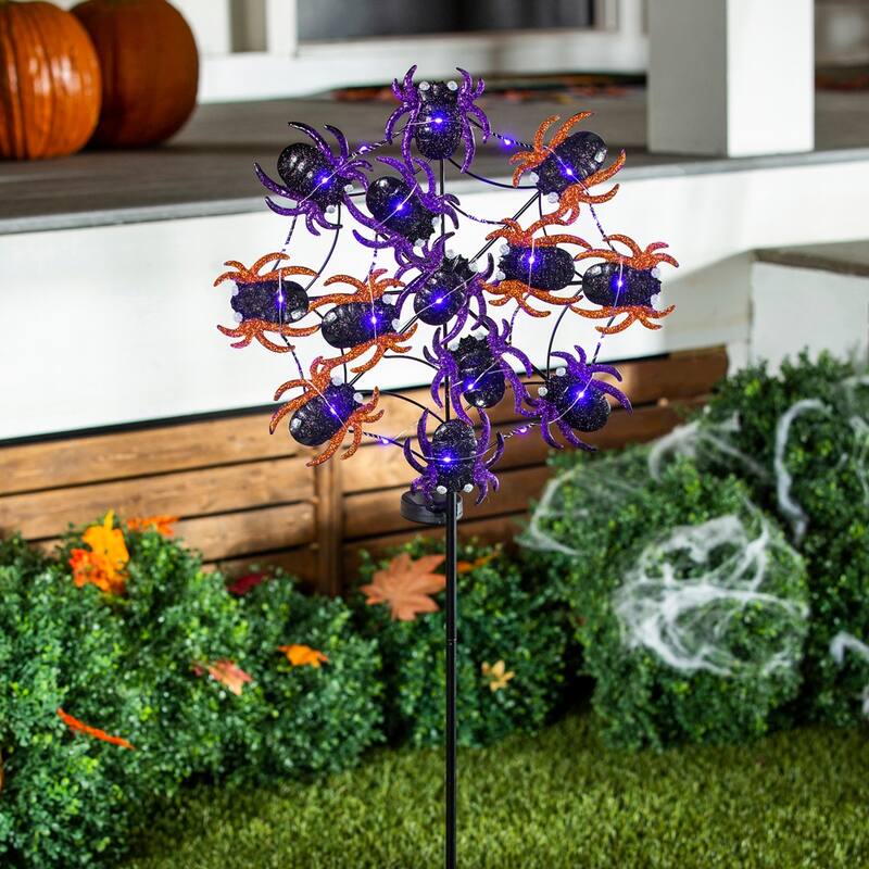 Purple Spider Web 44 in. Flashing Light Solar Garden Stake