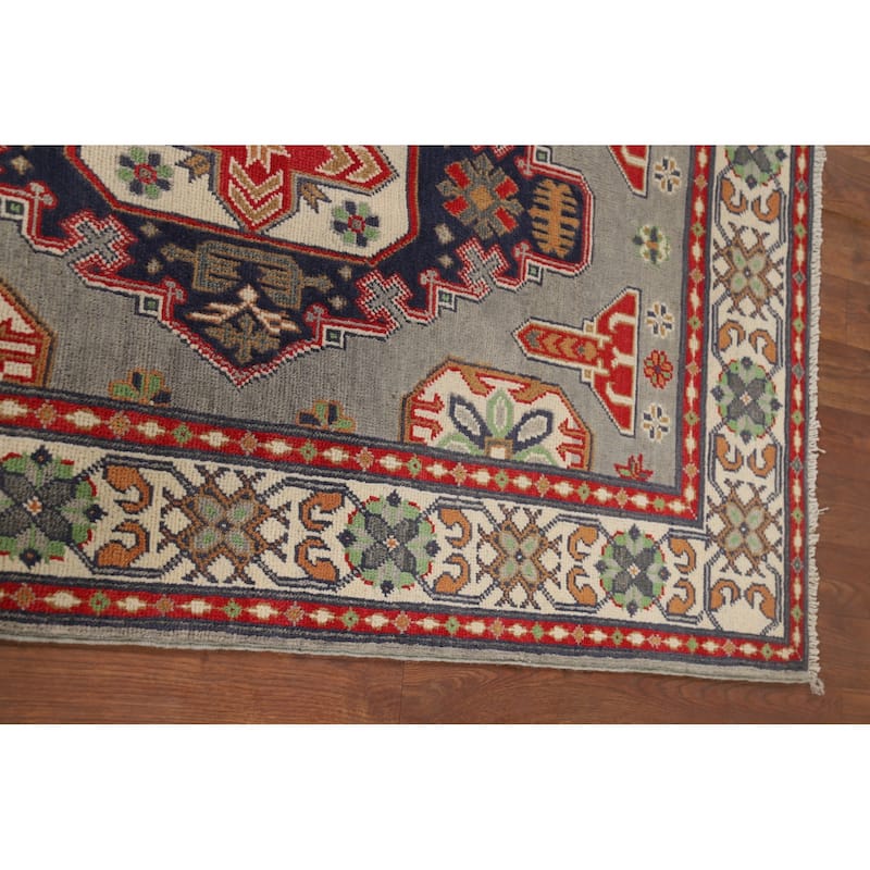 Traditional Grey Kazak Foyer Rug Hand-Knotted Wool Carpet - 3'2" x 4'11"
