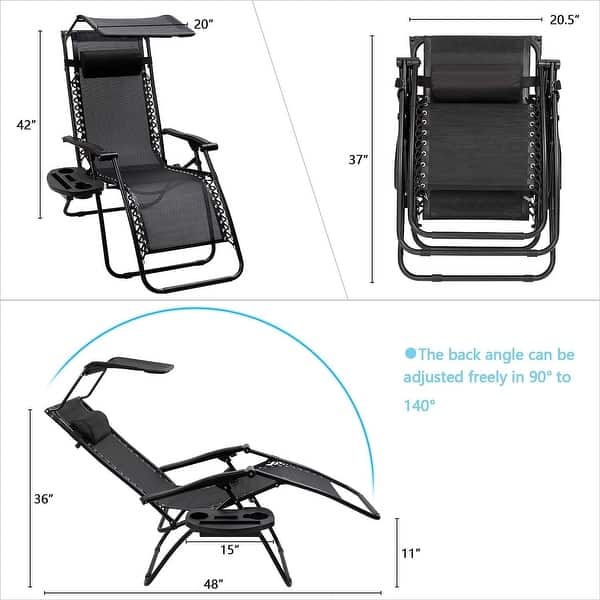 dimension image slide 2 of 3, Homall Zero Gravity Chair Patio Lawn Chair Lounge Chair Folding Recliner Adjustable Outdoor with Canopy Shade and Cup Holder