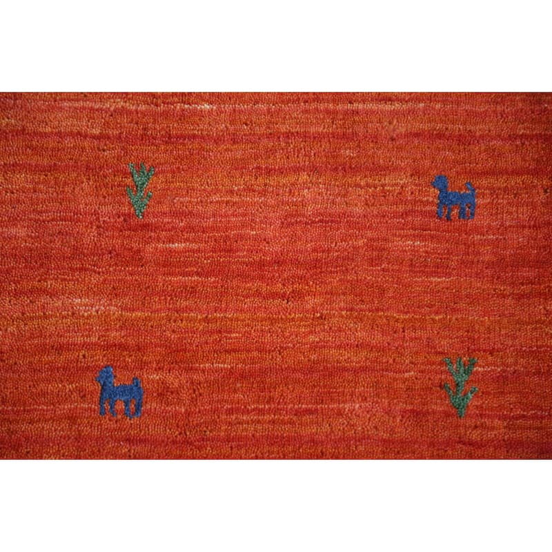 Hand Knotted Oriental 100% Wool Carpet Tribal Animal Pictorial Oranges & Rust Gabbeh Area Rug - 6' 6'' X 4' 6''