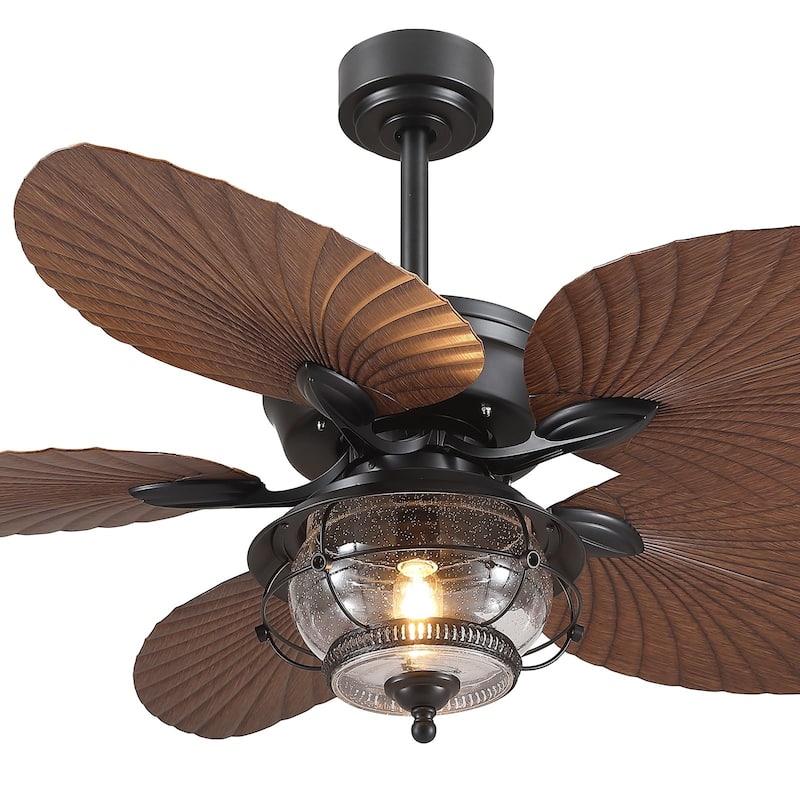 Kviflon 52 Inch Tropical Ceiling Fan with Light Palm Leaf Blades,Wet Rated for Living Room Bedroom Patio Farmhouse - 52 Inches