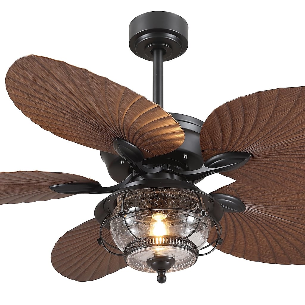 Kviflon 52 Inch Tropical Ceiling Fan with Light Palm Leaf Blades,Wet Rated for Living Room Bedroom Patio Farmhouse - 52 Inches