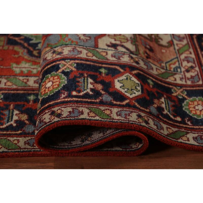 Orange Medallion Heriz Serapi Indian Rug Hand-Knotted Wool Carpet - 8'11"x 11'7"