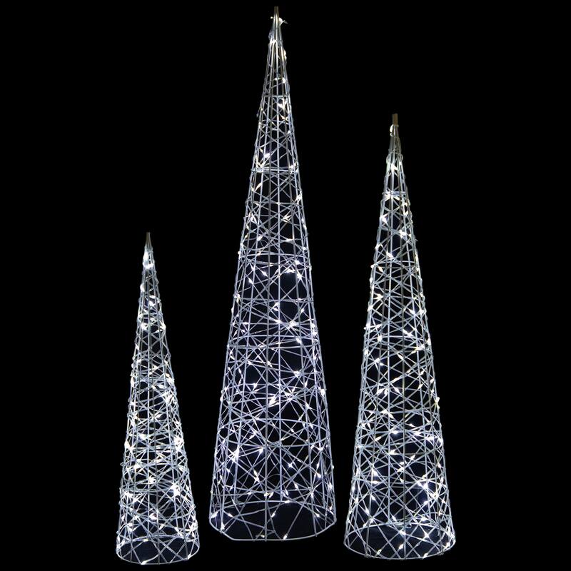 3 LED Twinkling Cone Trees Christmas Yard Decoration Cool White Lights