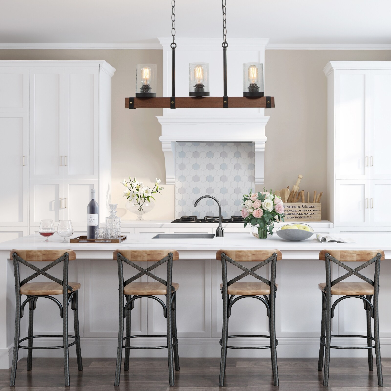 Farmhouse 3-Light Rustic Pendant Lighting with Dark Wood ...