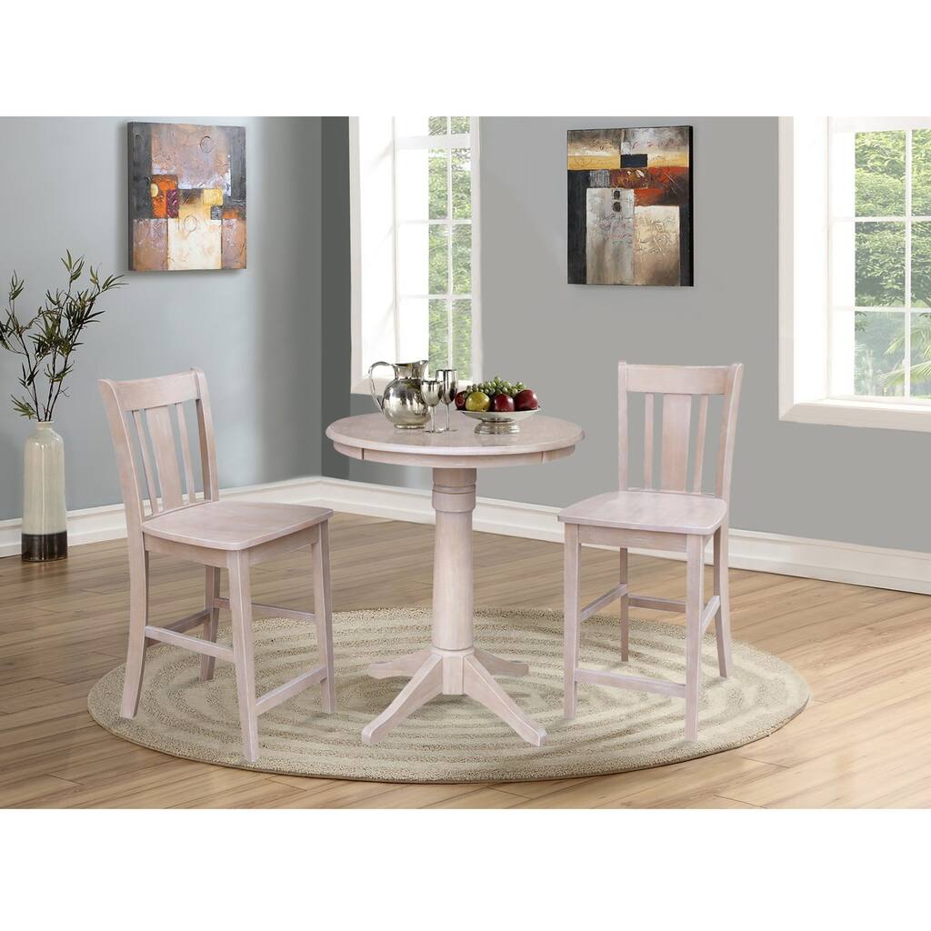 30" Round Counter Height Table & 2 San Remo Stools in Gray - Set of 3