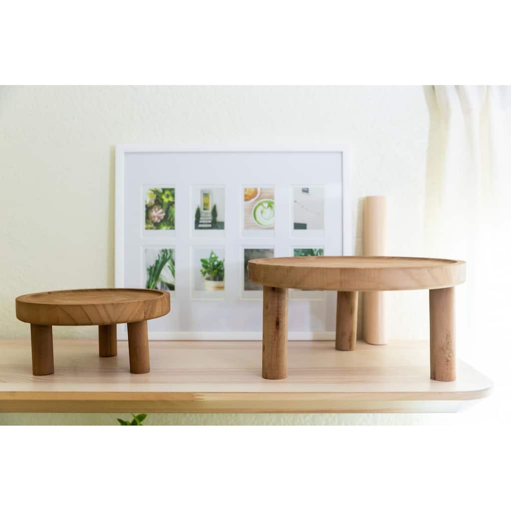 10" & 7" Footed Wood Plant Stand Set of 2