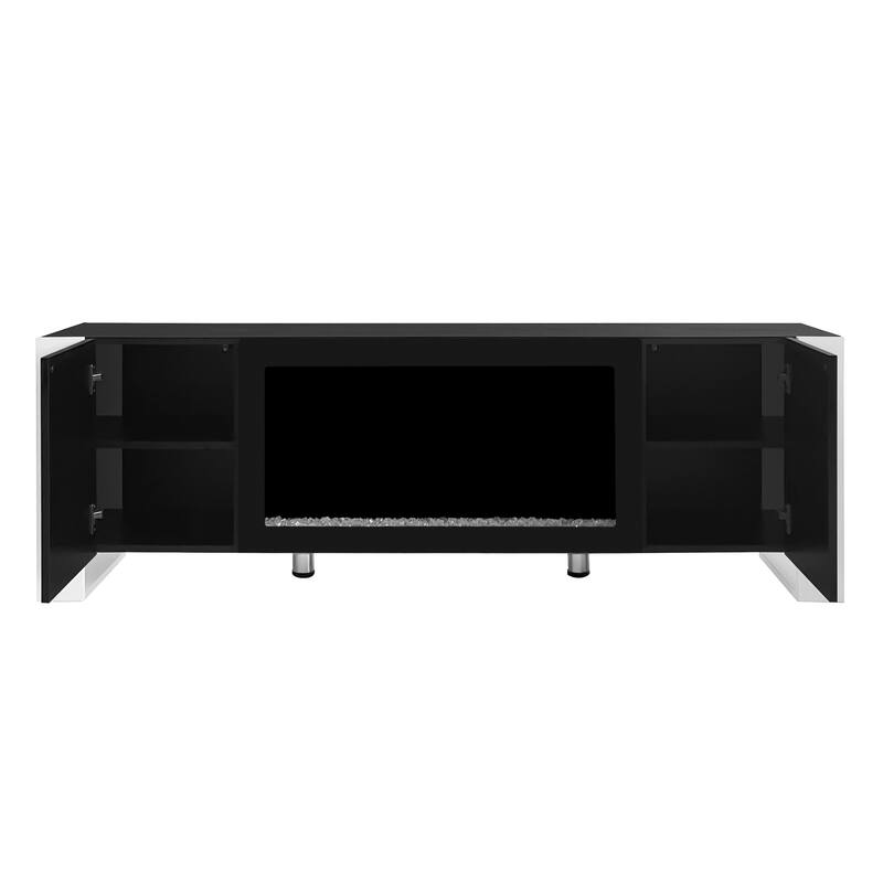 Fireplace TV Stand for Home, Modern 68.10" High Gloss Entertainment Center w/ 2 Cabinets, TV Console Table for TVs Up to 78"