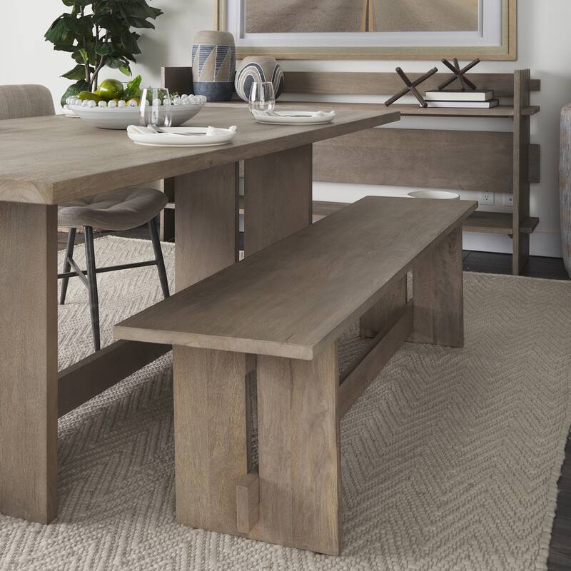Aida Grey Brown Solid Wood Dining Bench