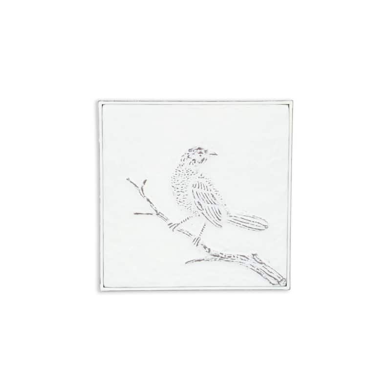 HomeRoots 10" X 10" White Bird Metal Square Hanging Wall Decor