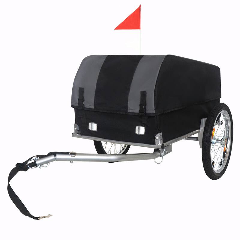 Heavy-Duty Bike Cargo Trailer with Removable Waterproof Cover - 88 lbs Capacity, 16" All-Terrain Wheels - Grey+Black