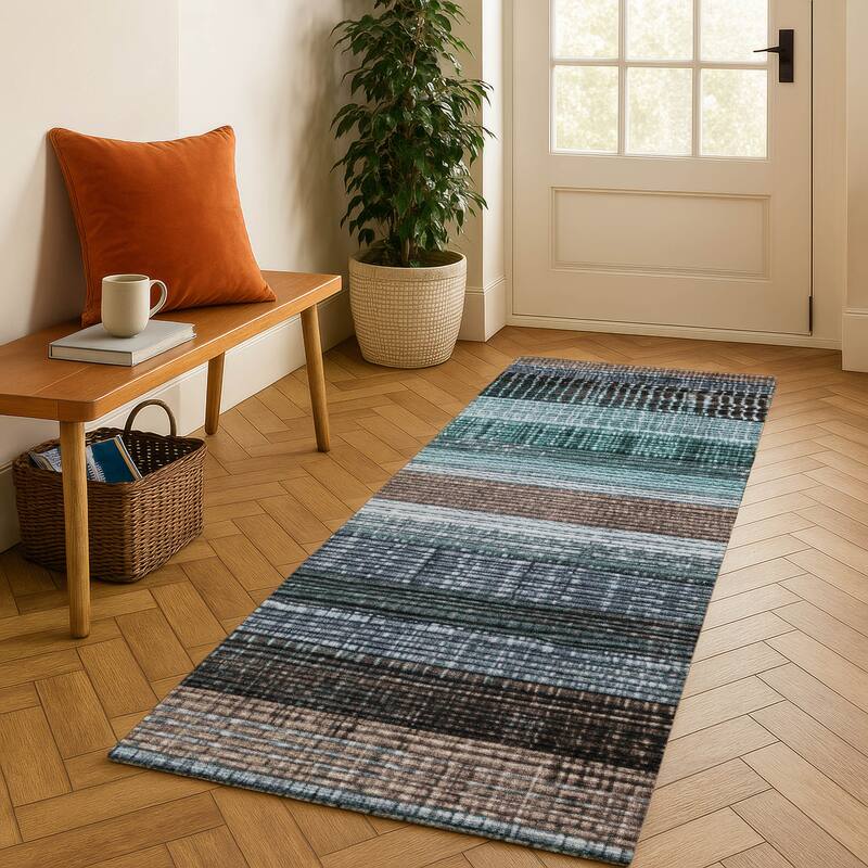 Premium Washable Super Soft Ombre Stripe Mayfield Rug - Teal - 2'3" x 7'6"