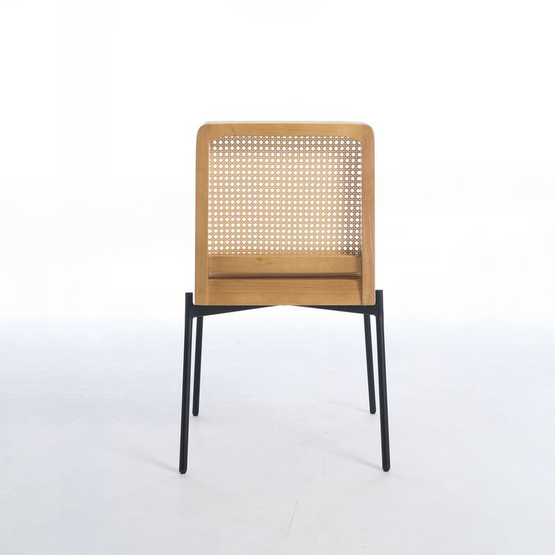 Accent Linen Dining Chairs with Rattan Backrest,Set of 2