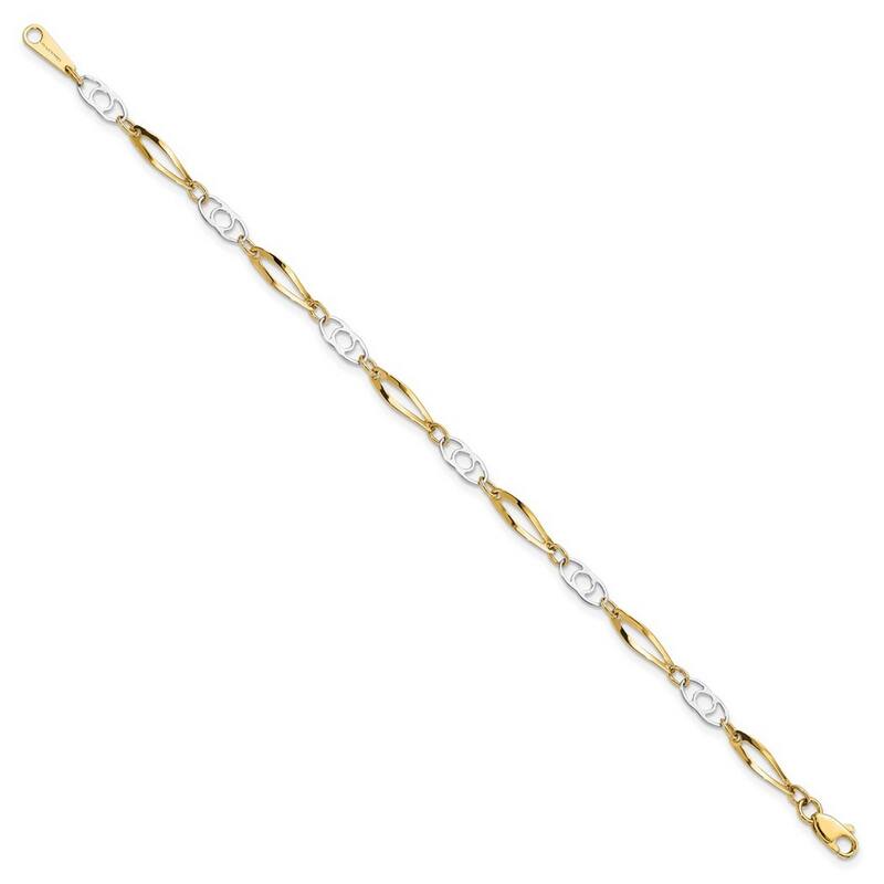 Curata 10k Two tone Gold 7" Polished Mixed Links Bracelet