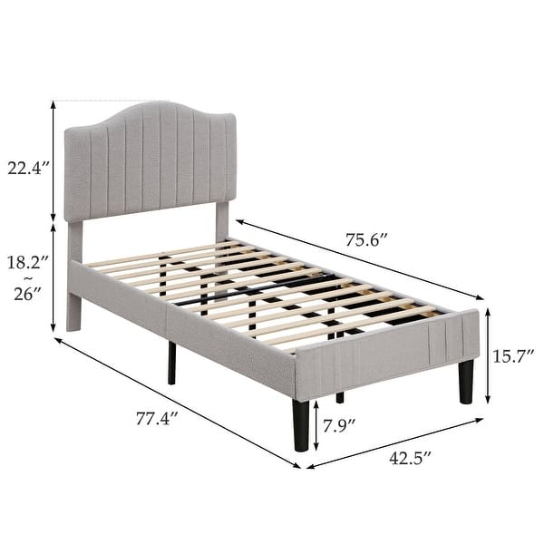 dimension image slide 1 of 3, VECELO Height Adjustable Upholstered Kids Bed Frame,Twin Size Bed Set of 2